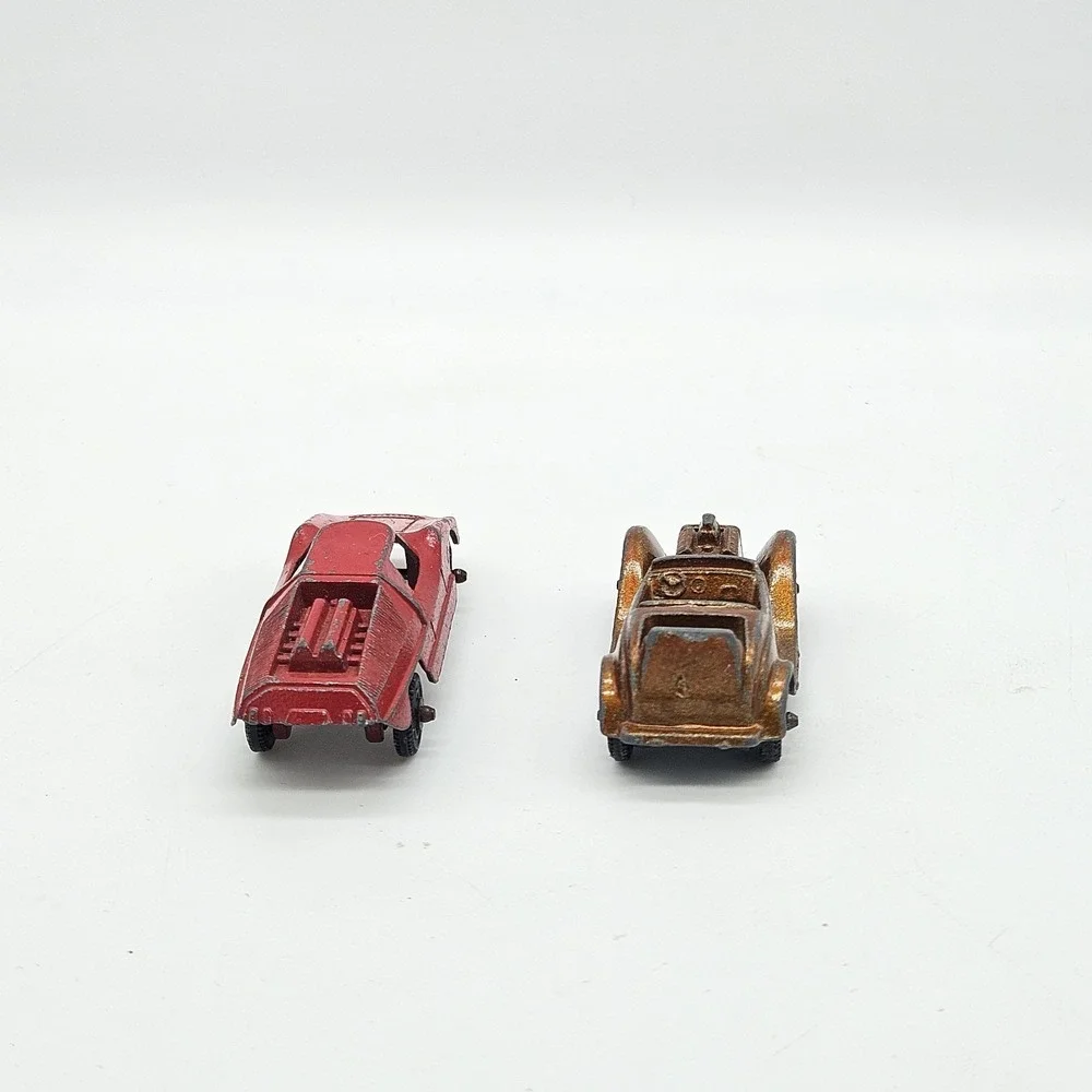 Vintage Tootsietoy Lot of 2 Diecast Cars - Red Fiat Abarth & Bronze Roadster